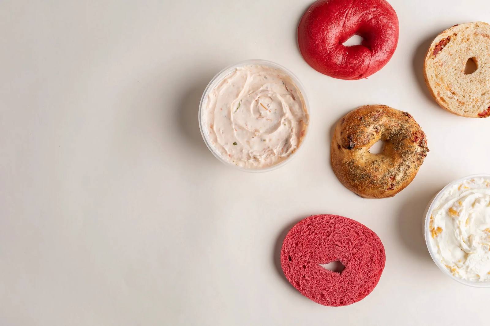 Ugly Bagel bagels and cream cheese flatlay