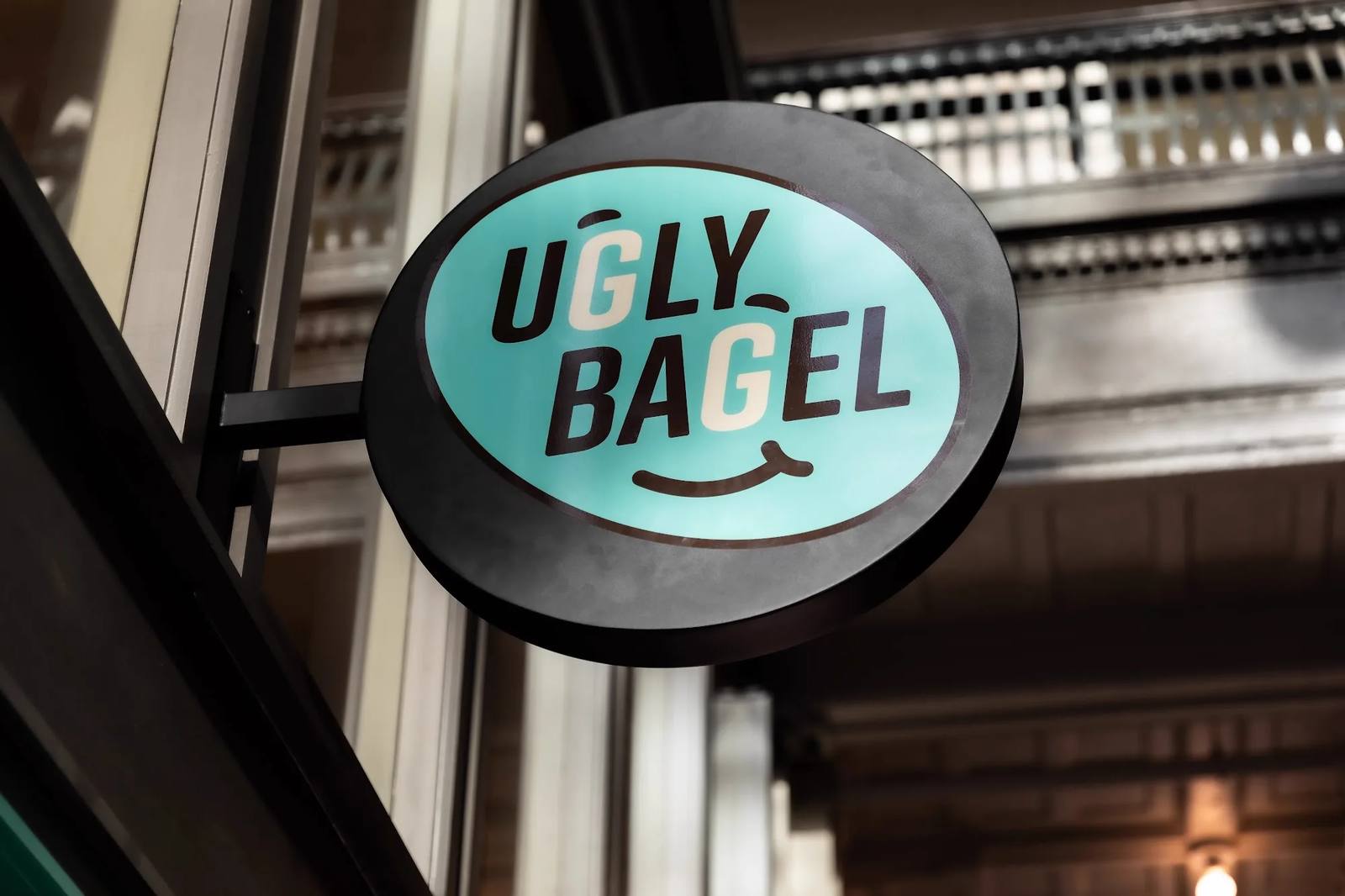 Ugly Bagel exterior hanging sign